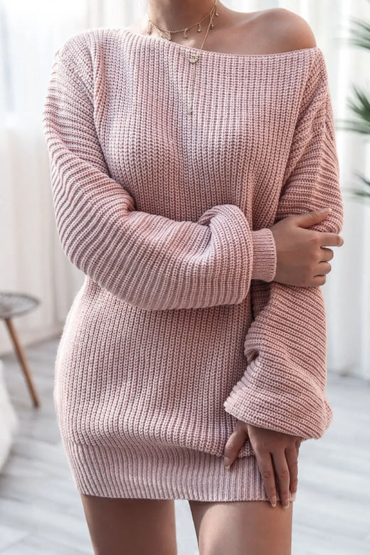 Boat Neck Long Sleeve Mini Sweater Dress - alternate view 3