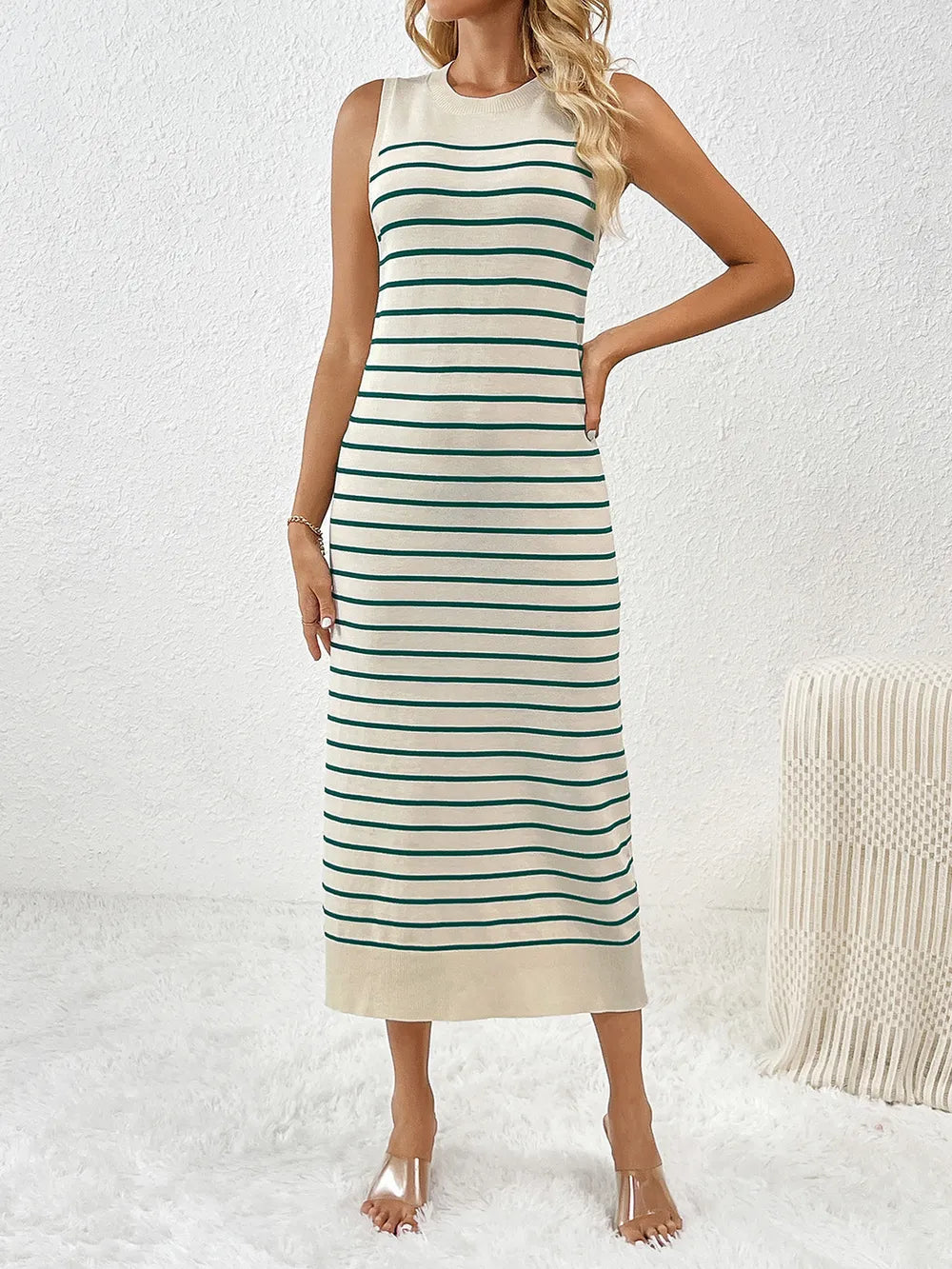 Round Neck Sleeve Midi Knit Dress - alternate view 9
