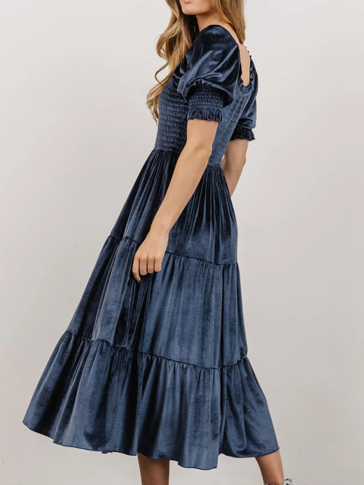 Smocked Half Sleeve Tiered Midi Dress - alternate view 3