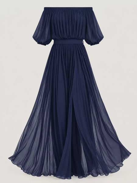 Full Size Off-Shoulder Ruched Chiffon Maxi Dress Plus Size - alternate view 9