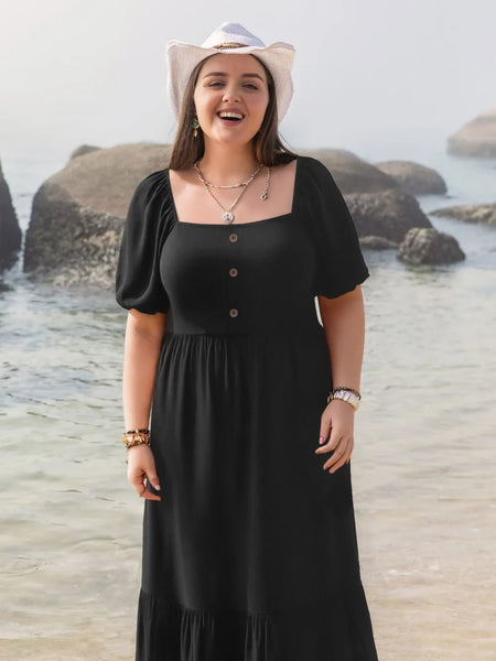 Ruffled Hem Square Neck Short Sleeve Dress - alternate view 2