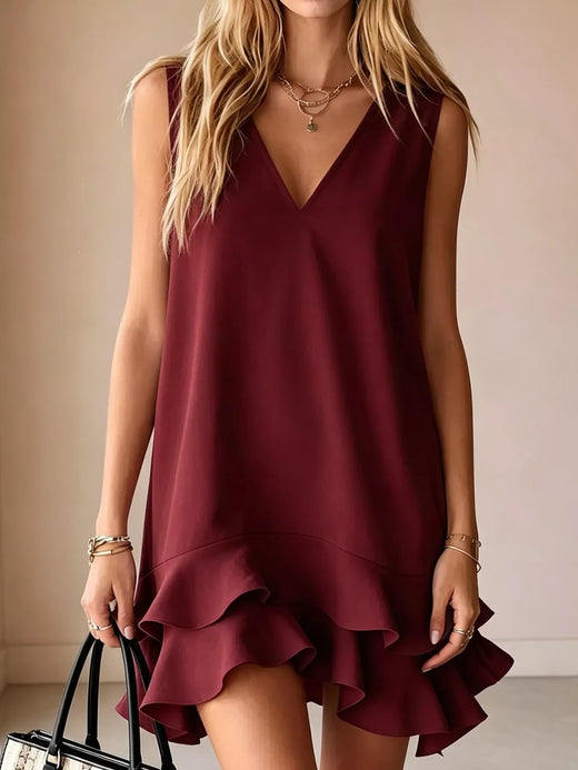 Sleeveless V-Neck Ruffle Hem Mini Dress - alternate view 5