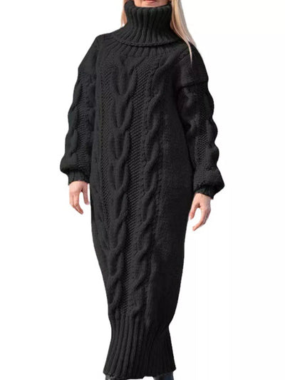 Full Size Oversized Chunky Cable Knit Turtleneck Sweater Dress Plus Size - alternate view 13