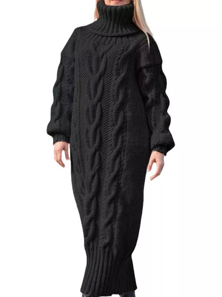 Full Size Oversized Chunky Cable Knit Turtleneck Sweater Dress Plus Size - alternate view 13