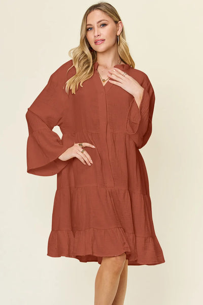 Button Up Ruffle Hem Dress