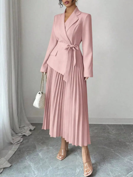 Blazer-Style Pleated Midi Dress