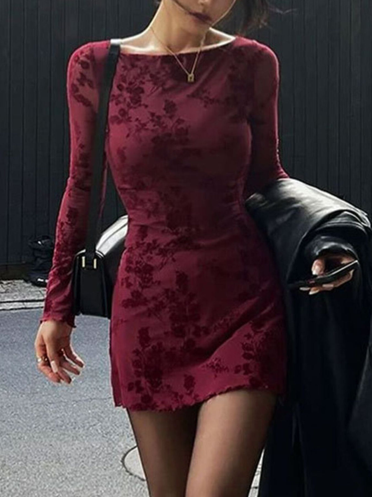 Long Sleeve Bodycon Mini Dress - alternate view 2