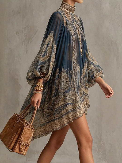Full Size Paisley Print Chiffon High-Low Mini Dress Plus Size - alternate view 6