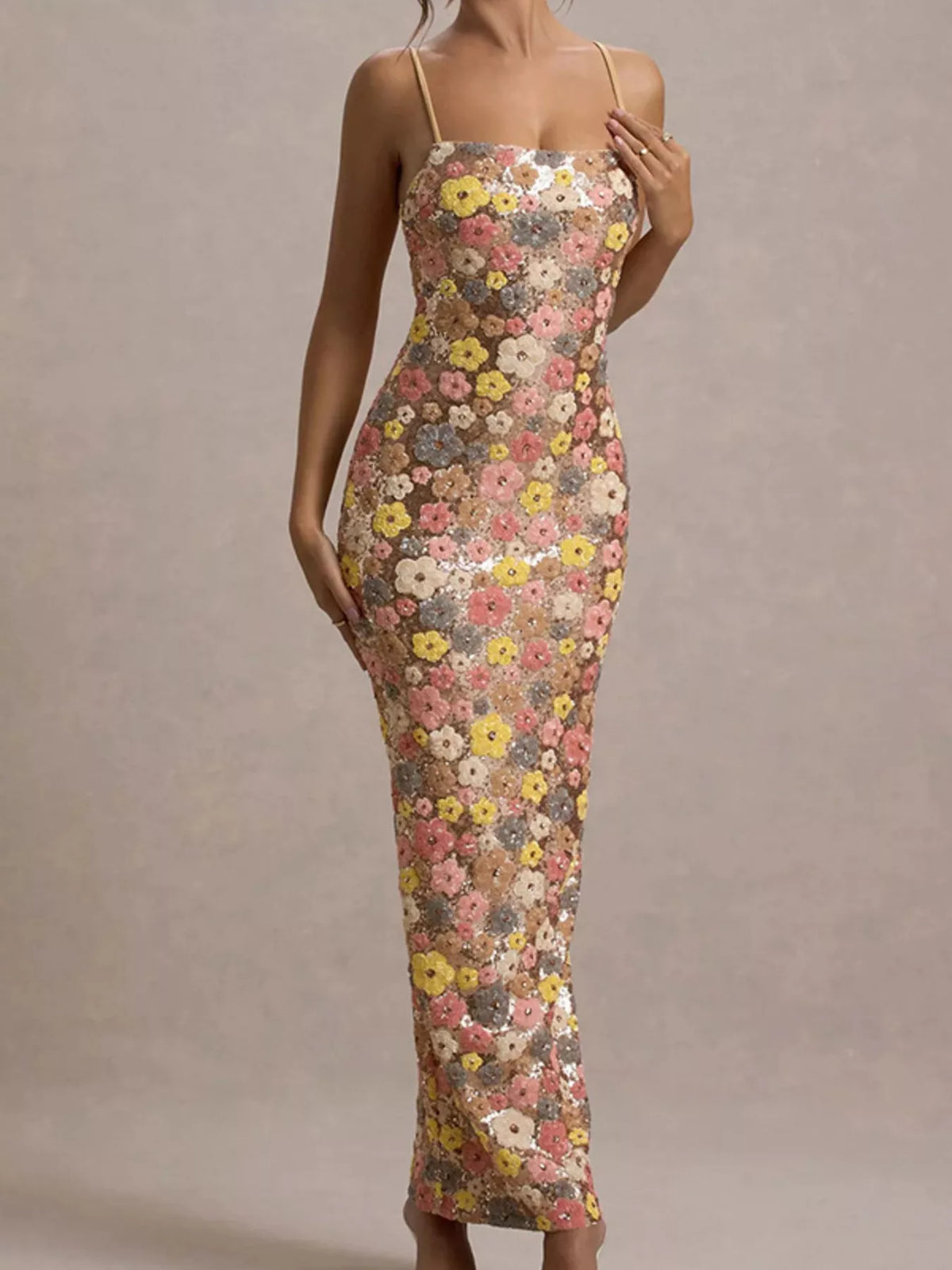 Floral Sequin Embellished Bodycon Maxi Dress - alternate view 4