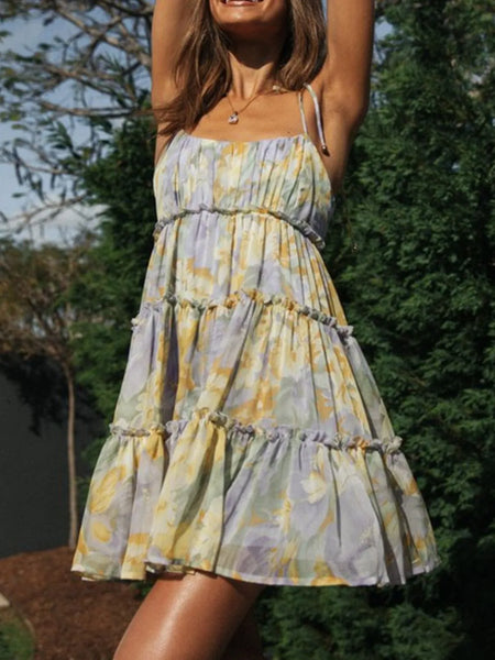 Frill Printed Square Neck Mini Cami Dress - alternate view 4