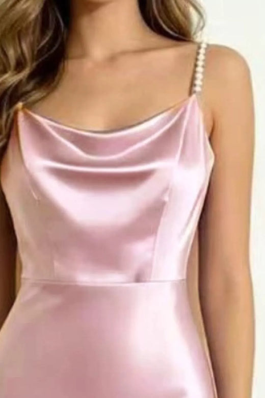 Pearl Strap Cowl Neck Satin Maxi Dress - alternate view 3