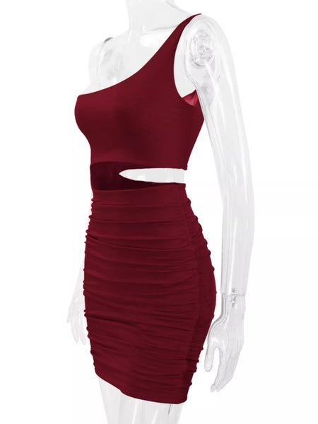 One-Shoulder Cutout Ruched Bodycon Mini Dress - alternate view 34