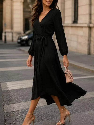 Long Sleeve Wrap Dress with Waist Tie - alternate view 5