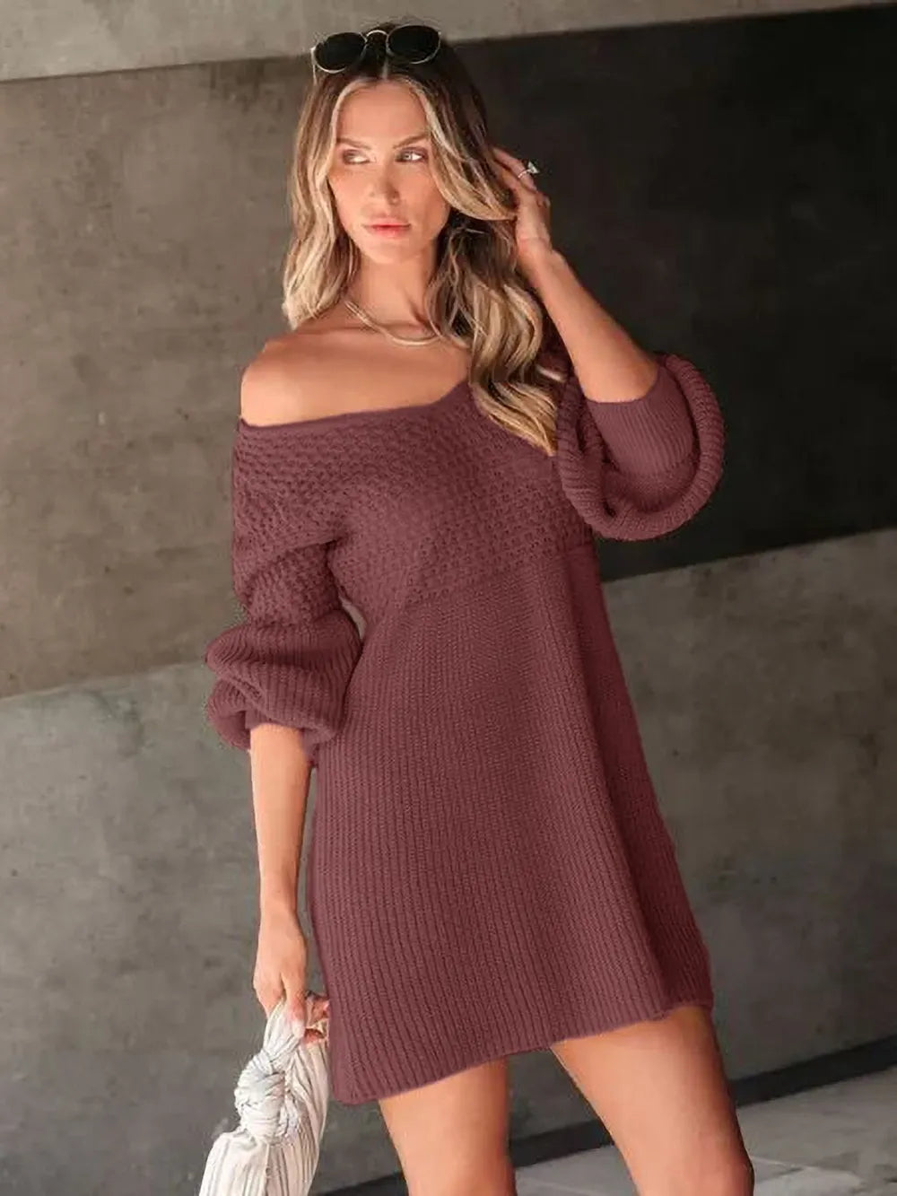 Perfee V-Neck Long Sleeve Sweater Dress - alternate view 3