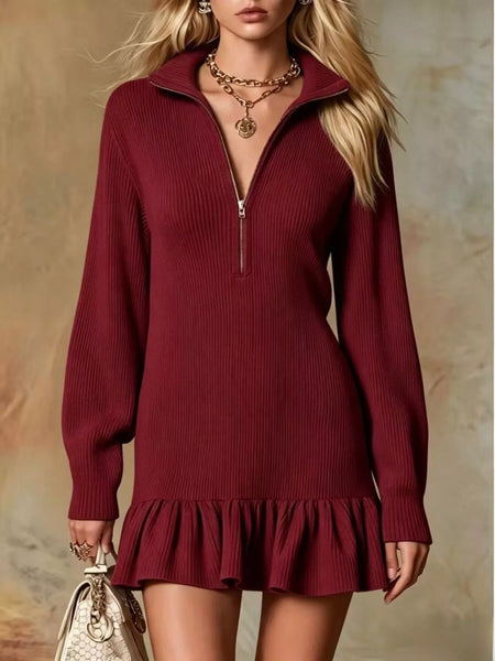 Ruffle Hem Half Zip Dress - alternate view 10