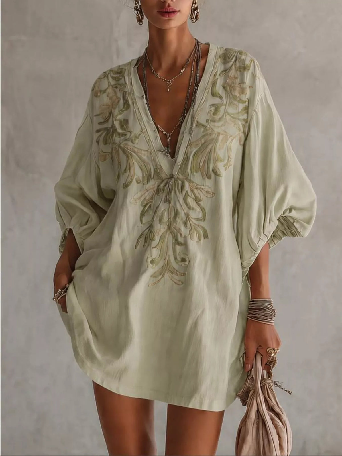Full Size Embroidered V-Neck Mini Dress Plus Size - alternate view 4