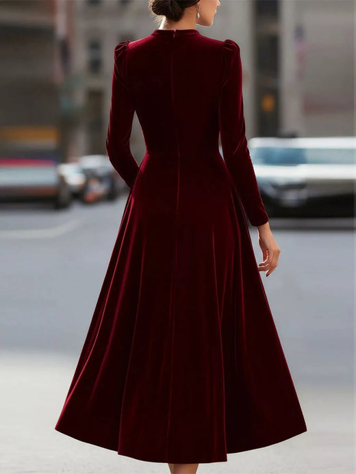 Velvet Long Sleeve A-Line Dress - alternate view 6