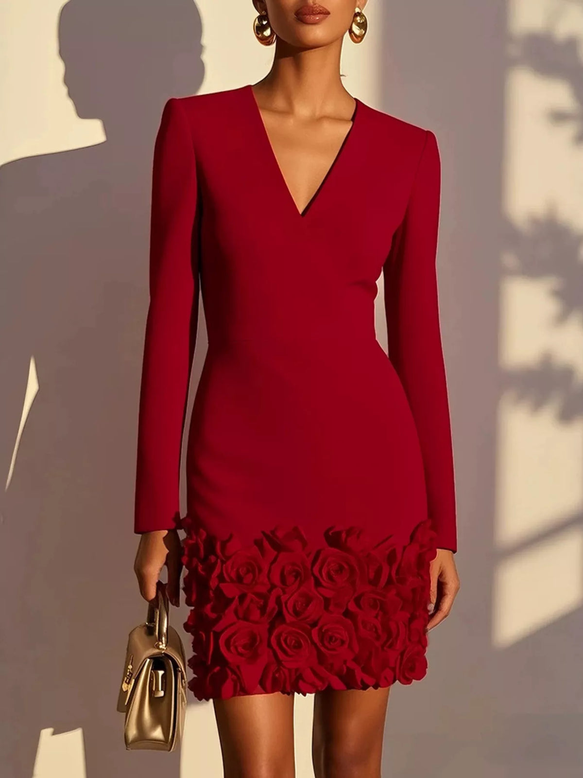 V-Neck Dress with Rose Embellishment - alternate view 7