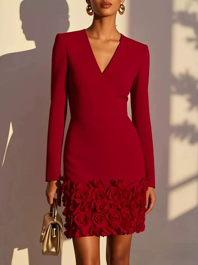 V-Neck Dress with Rose Embellishment - alternate view 7