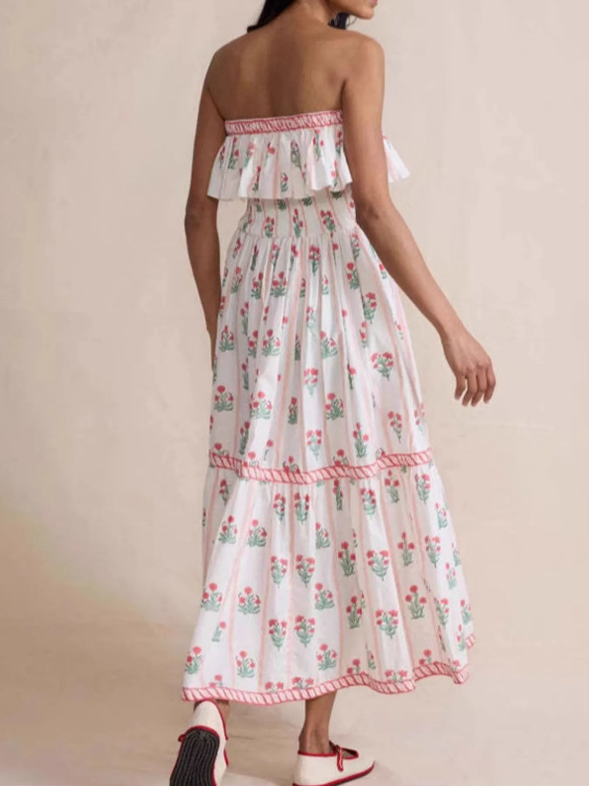 Floral Strapless Ruffle Dress - alternate view 4