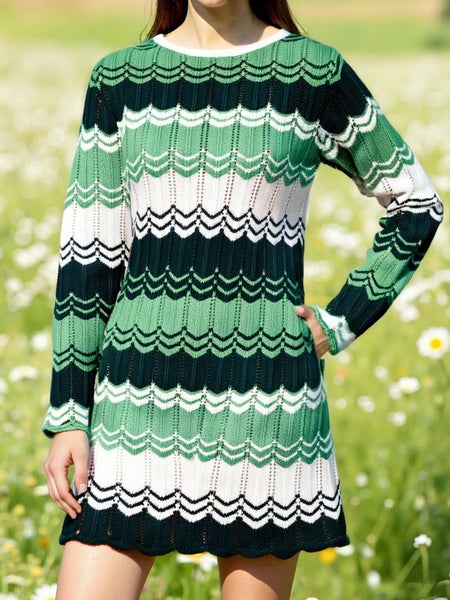 Openwork Wave Pattern Long Sleeve Sweater Dress - alternate view 15
