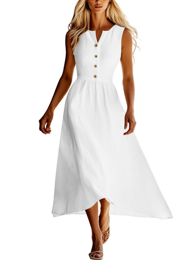 Sleeveless Button Front Flowy Midi Dress - alternate view 4
