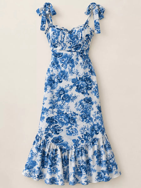 Floral Print Tie-Strap Midi Dress - alternate view 4