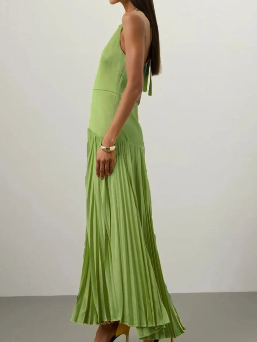 Pleated Halter Neck Sleeveless Maxi Dress - alternate view 3