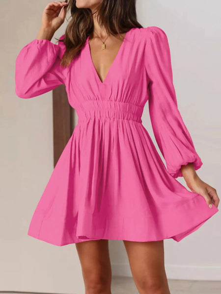 V-Neck Long Sleeve Mini Dress - alternate view 8
