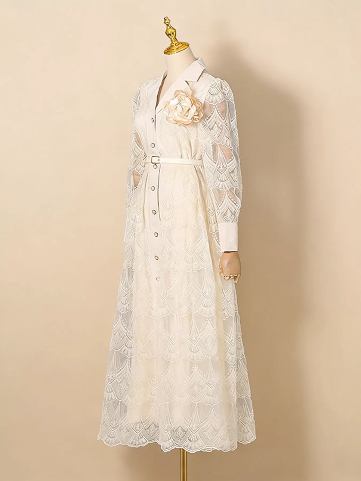 Lace Button Front Midi Dress - alternate view 4
