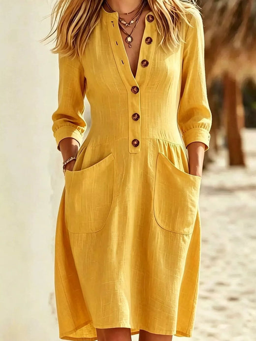 Full Size Button Front Long Sleeve Dress Plus Size - alternate view 1