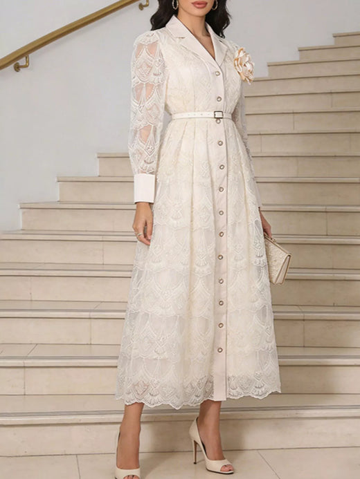 Lace Button Front Midi Dress - alternate view 2