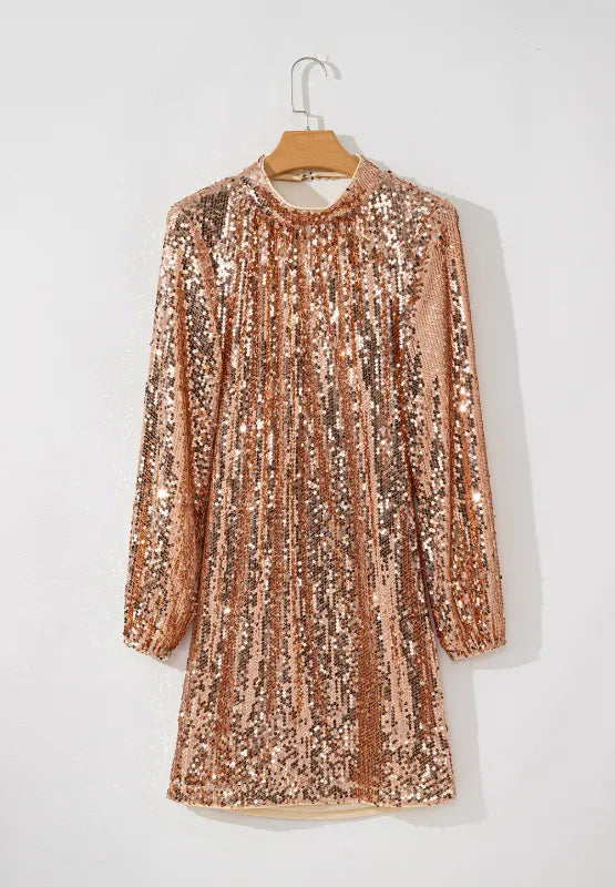 Backless Sequin Mock Neck Long Sleeve Mini Dress - alternate view 3