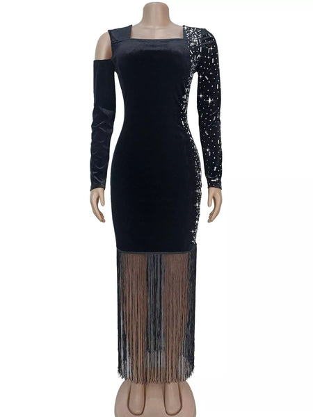 Asymmetrical Rhinestone Fringe Dress - alternate view 3