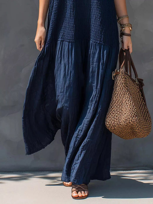 Sleeveless Smocked V-Neck Casual Maxi Dress - alternate view 4