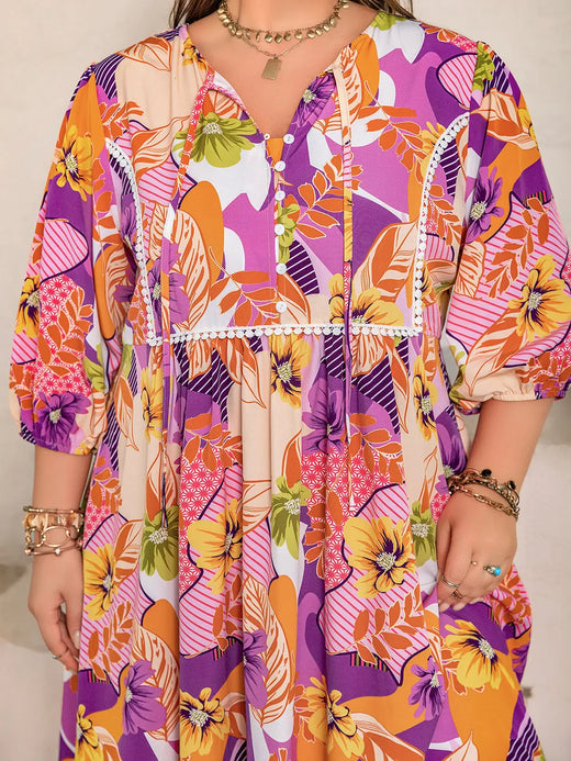 Printed Tie Neck Maxi Dress - alternate view 6