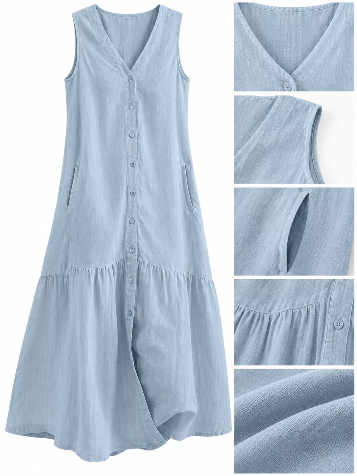 Full Size V-Neck Button Front Sleeveless Midi Dress Plus Size - alternate view 15