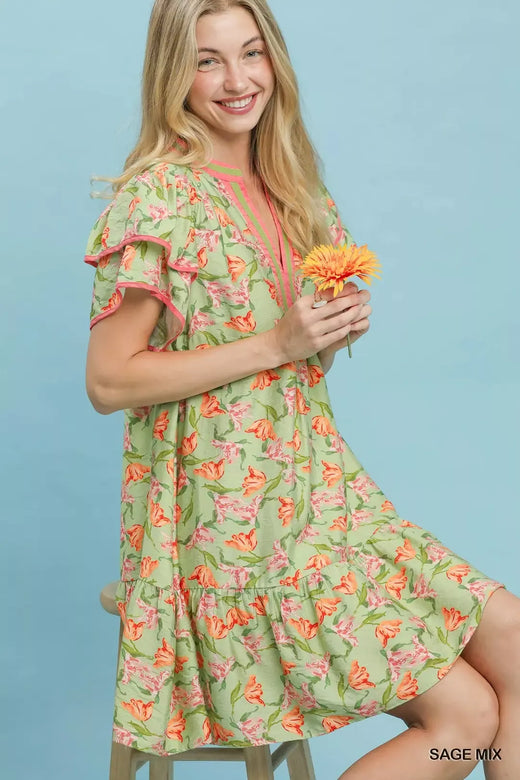 Floral Flutter Sleeve Tiered Dress - alternate view 5
