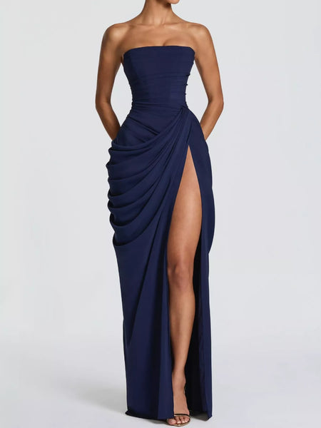 Elegant Strapless Ruched High-Slit Evening Dress - alternate view 10