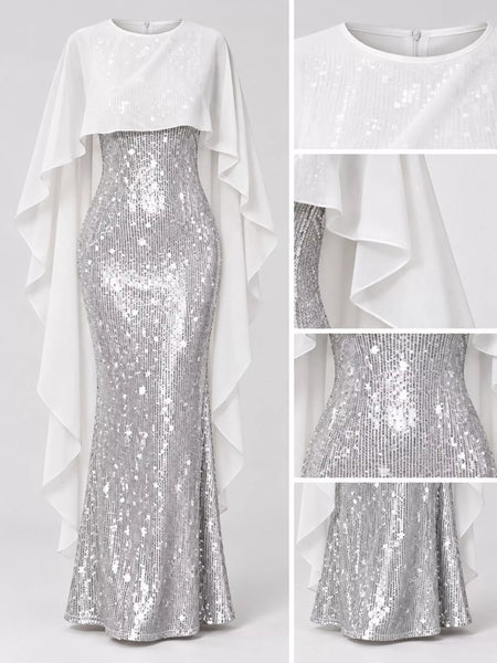 Sequin Cape Overlay Evening Dress - alternate view 35