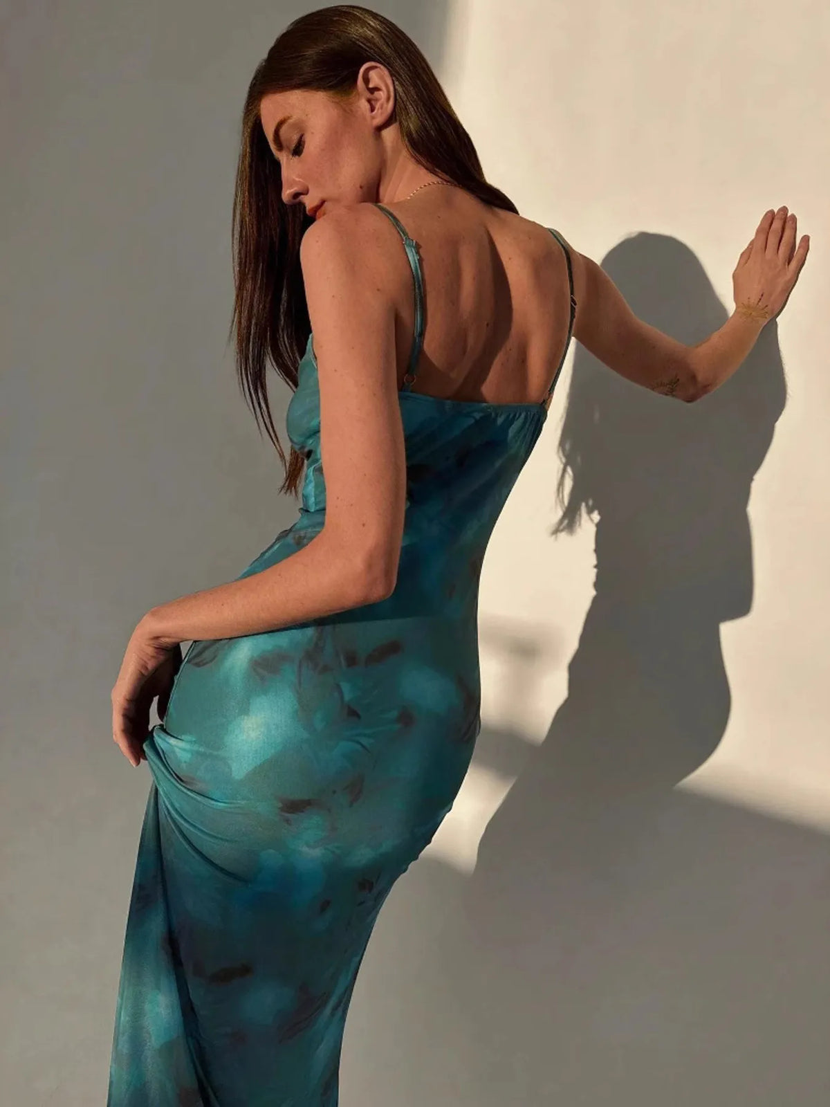Ruched Spaghetti Strap Midi Dress - alternate view 4