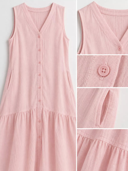 Full Size V-Neck Button Front Sleeveless Midi Dress Plus Size - alternate view 25