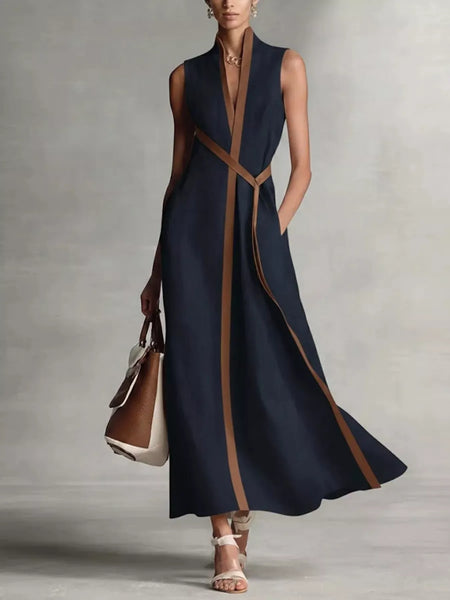 Full Size Sleeveless Wrap Maxi Dress with Contrast Trim Plus Size - alternate view 4