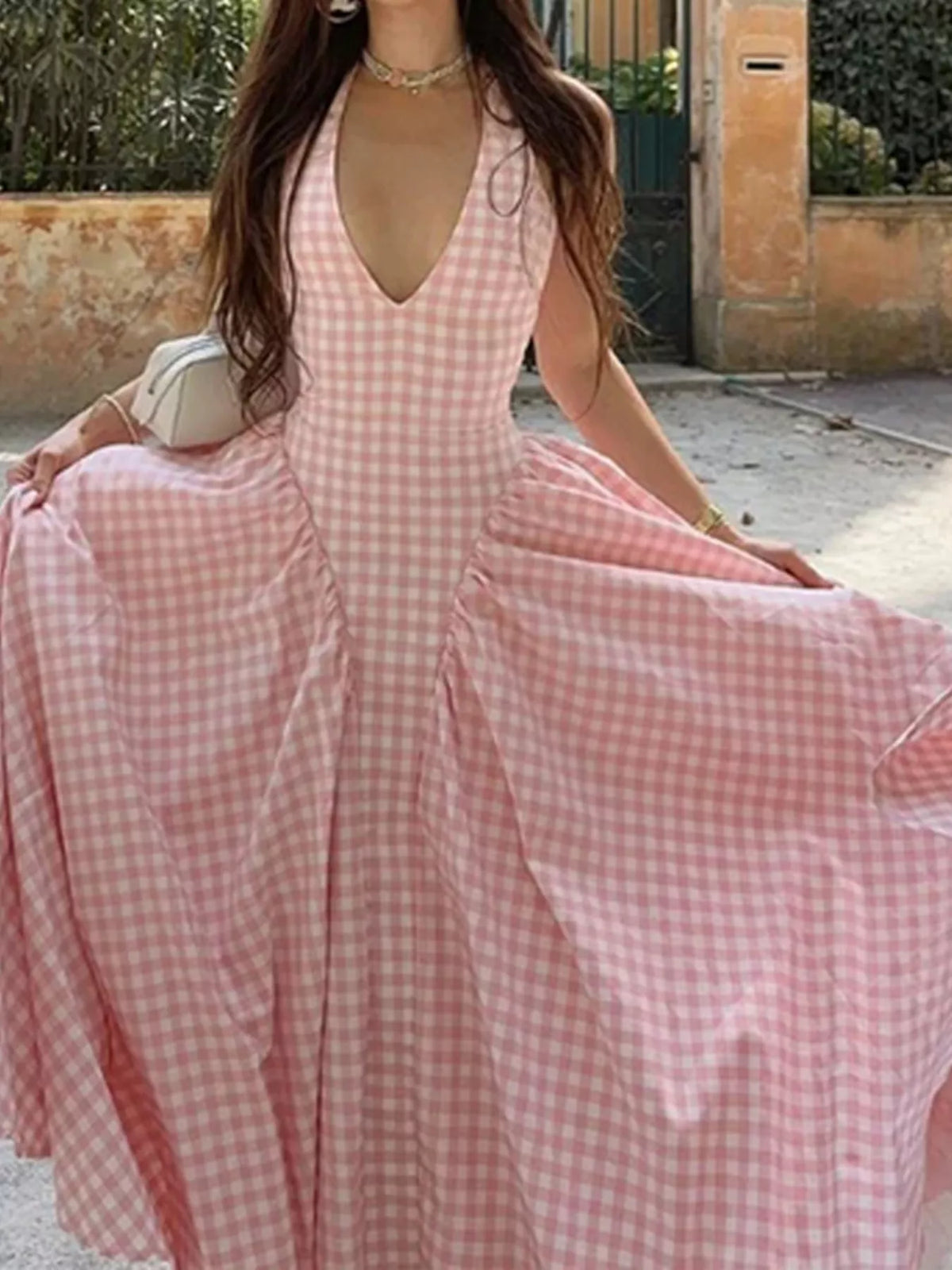 Gingham Halter Neck Maxi Dress - alternate view 3