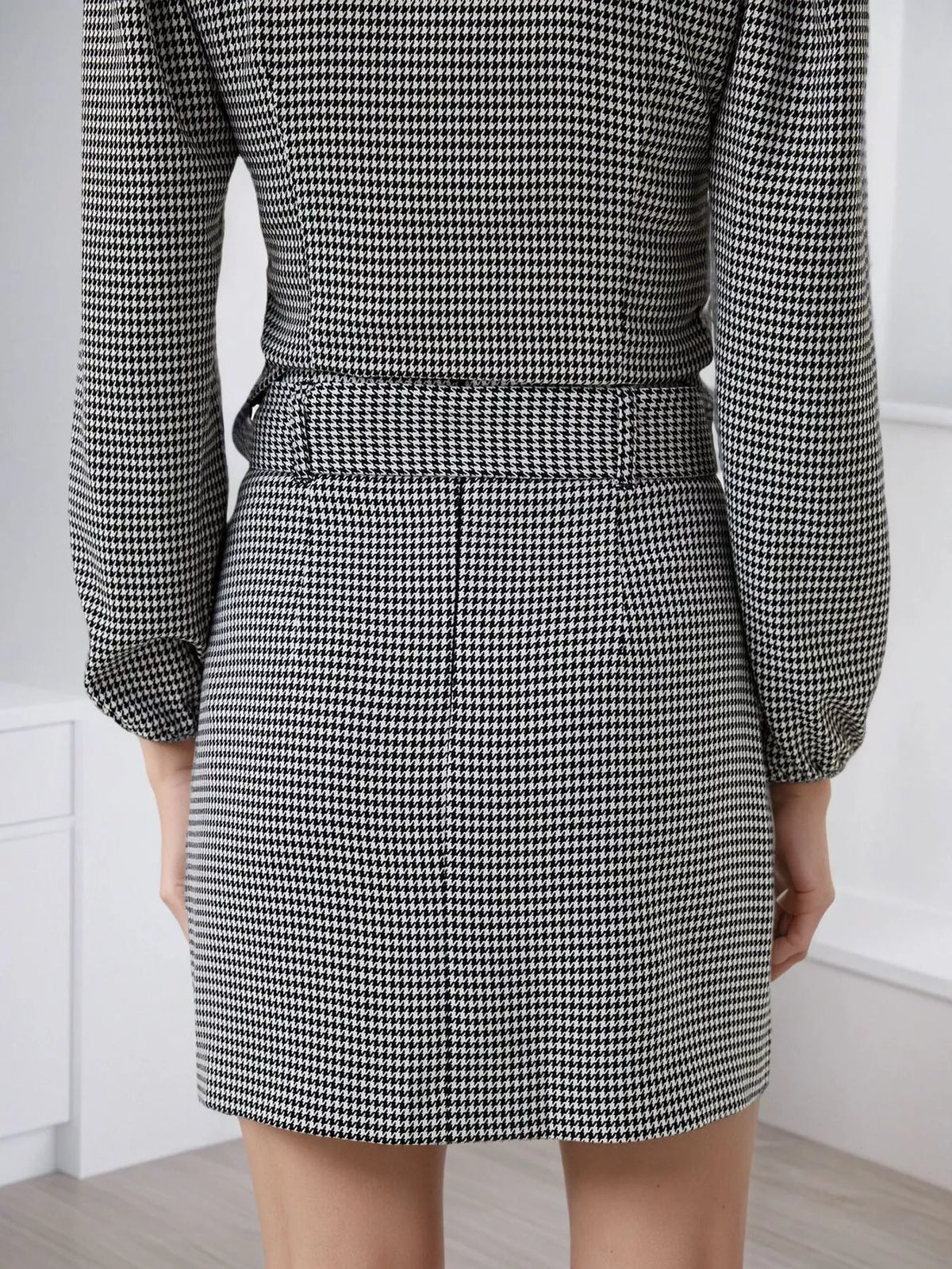 Contrast Collar Houndstooth Mini Dress - alternate view 3