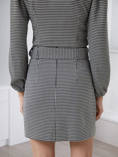 Contrast Collar Houndstooth Mini Dress - alternate view 3