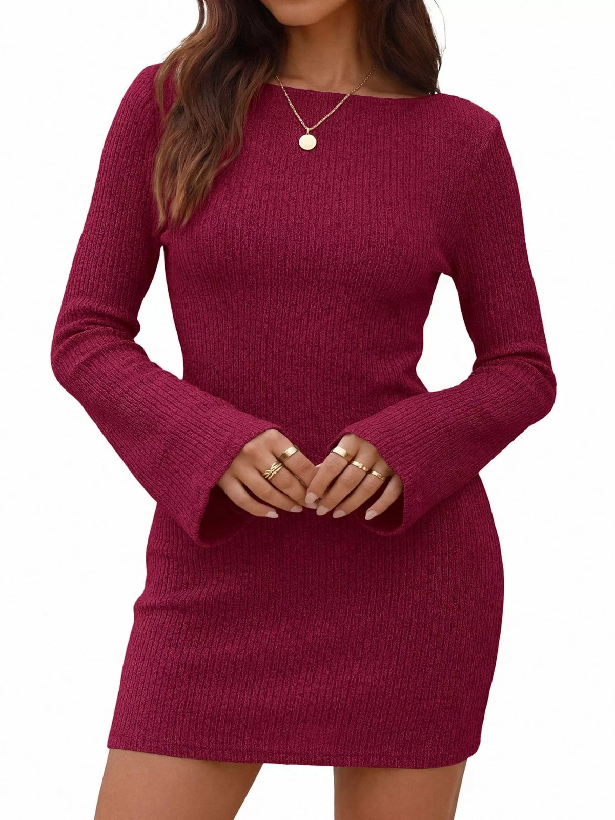 Ribbed Knit Long Sleeve Slim Fit Sweater Dress - alternate view 8