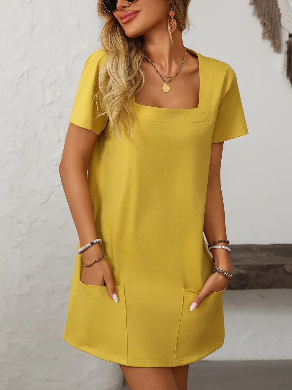 Mandy Square Neck Short Sleeve Mini Dress - alternate view 3