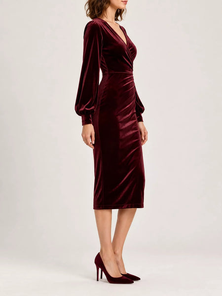 Full Size Velvet Long-Sleeve Wrap Dress Plus Size - alternate view 14
