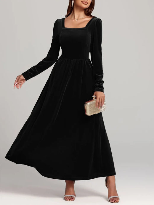 Velvet Square Neck Long Sleeve Dress - alternate view 2